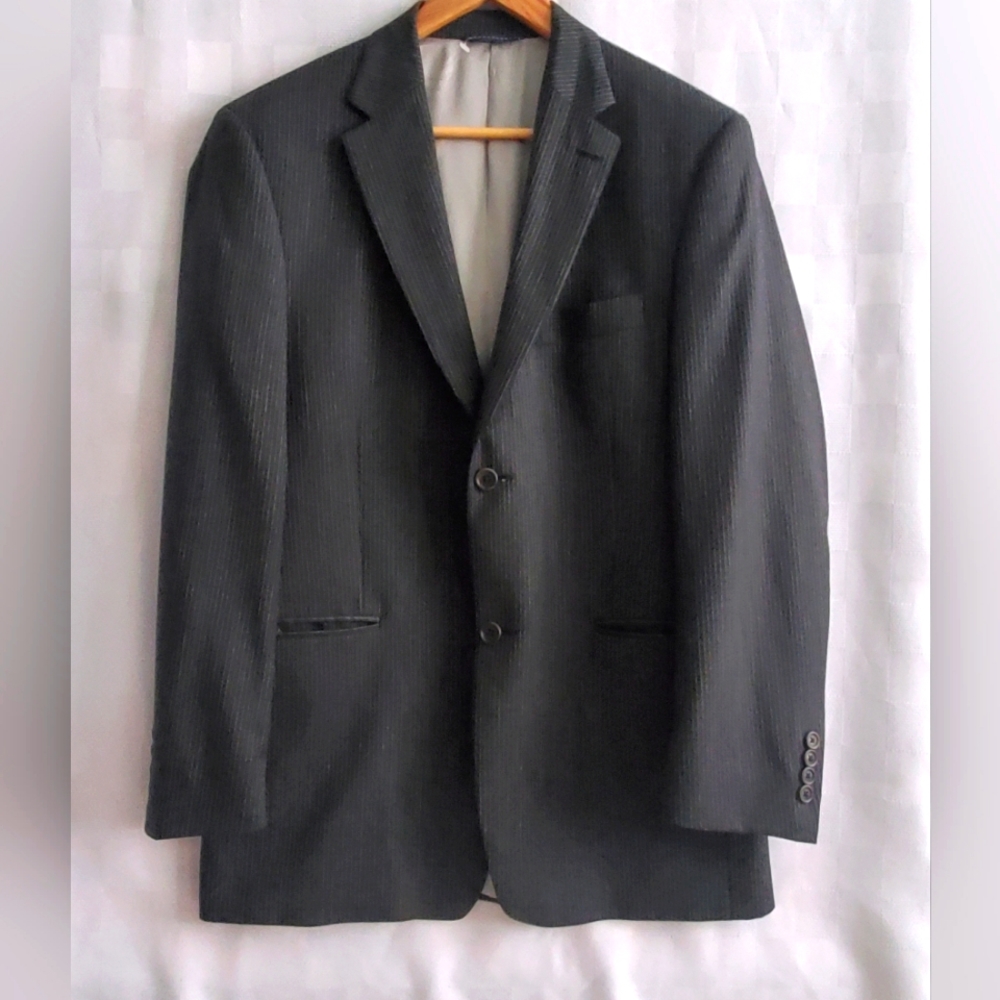 Men's Wool Suit Blazer Charcoal Grey Micro Pinstripe Business Office Wear Preppy
